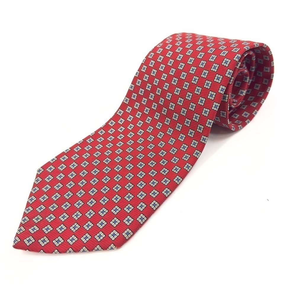 Lauren Ralph Lauren Mens Necktie 100% Silk Geometric All Over Red Tie USA Made